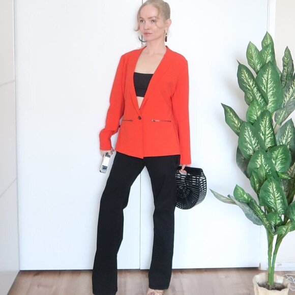 Trouve Size Medium Red Zip Pocket  Single-breasted Career Work Blazer / Jacket - Picture 11 of 12